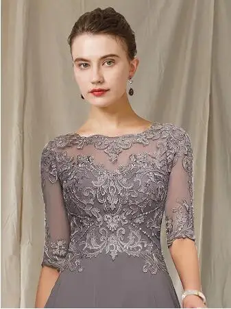 Top Trends: Elegant A-Line Mother Of The Bride Dress Jewel Neck Asymmetrical Ankle Length Chiffon Lace Half Sleeve With Pleats Appliques Shoppable Styles - Image 3