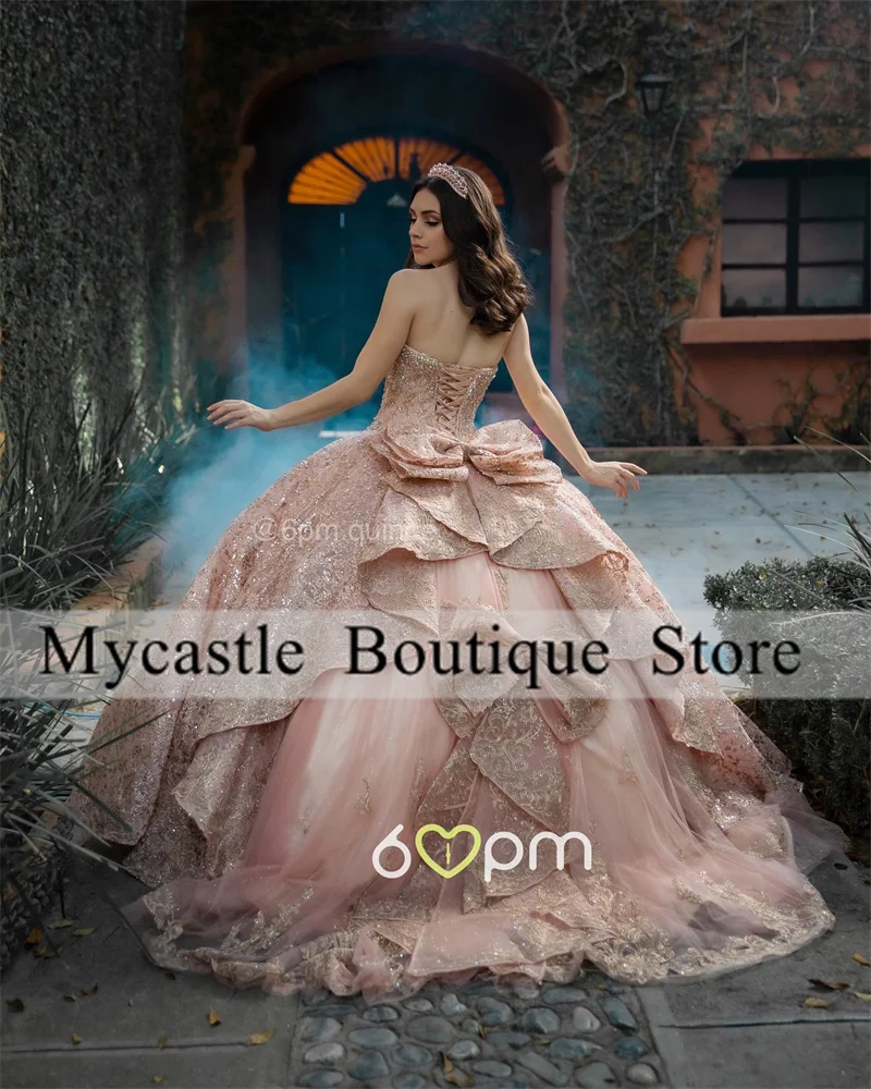 Top Trends: Rose Gold Lace Ball Gown Quinceanera Dresses 2024 With Bow Beaded Crystal Off The Shoulder Sweet 16 Dress Vestidos De 15 Años Shoppable Styles