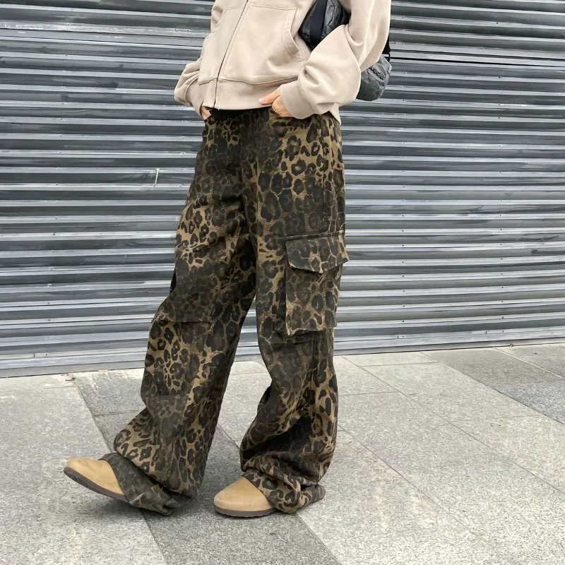 Top Trends: Deeptown Leopard Jeans Women Harajuku Denim Pants Oversize Vintage Wide Leg Cargo Trousers Female Y2k Streetwear Hip Hop Casual Shoppable Styles