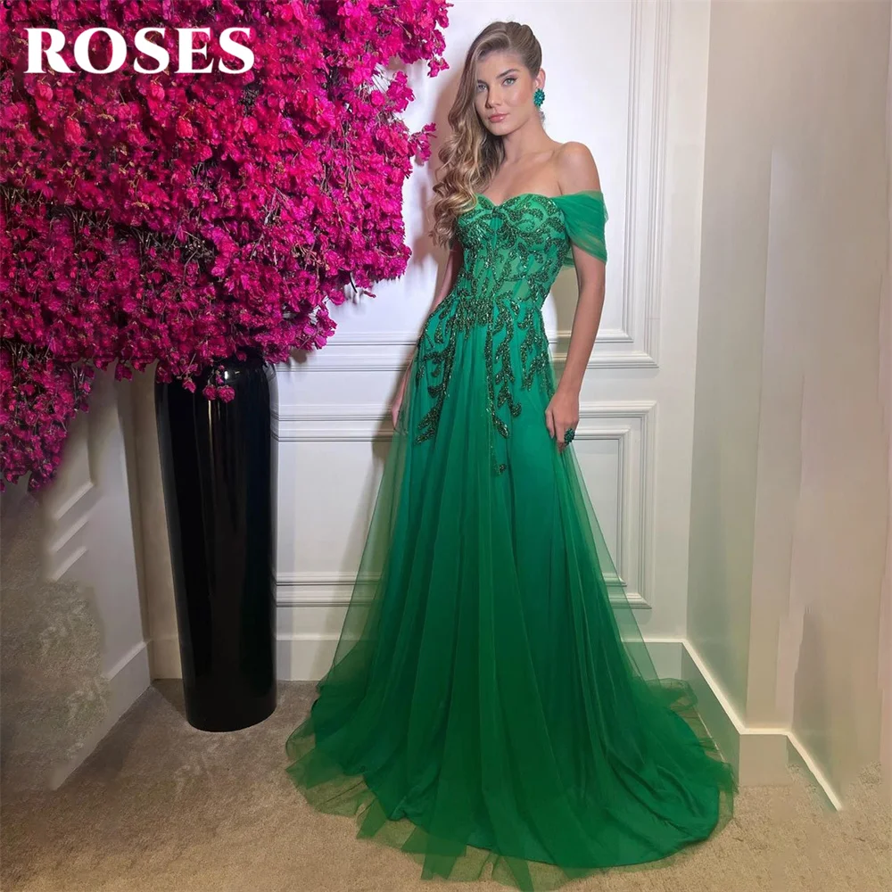 Top Trends: ROSES Green Prom Dress Off Shoulder Evening Dress A Line Dress With Floor Length Elegant Vestido Formal Party Gown Robe Soirée Shoppable Styles