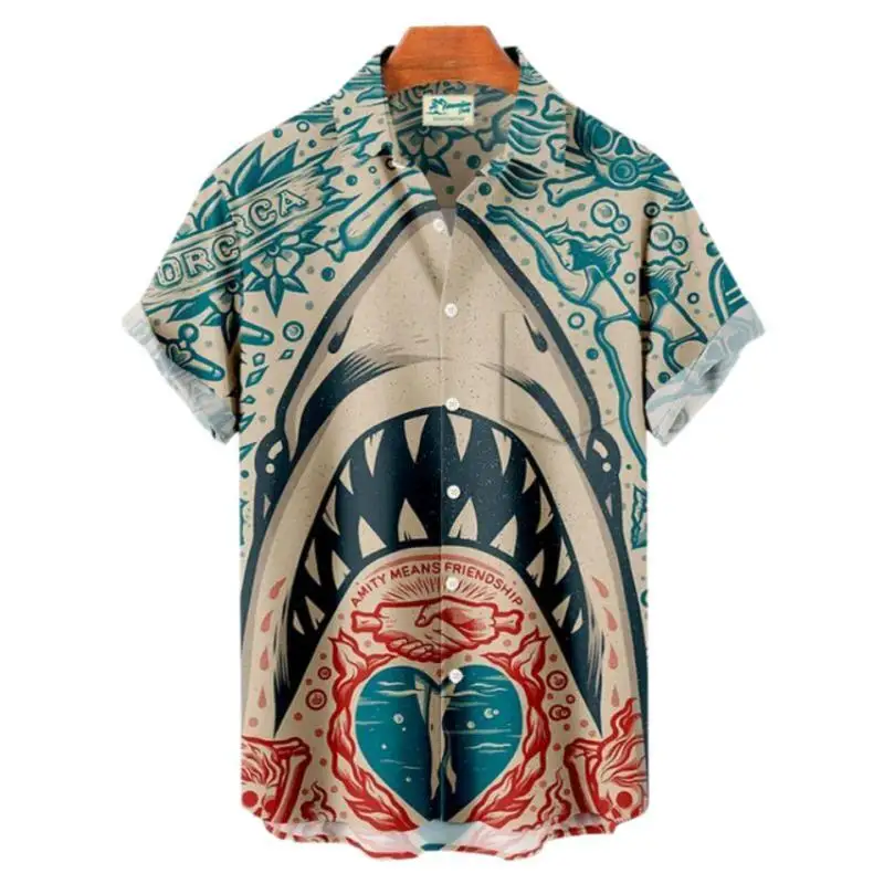 Top Trends: Men's Ocean Shark Pattern Oversized Hawaiian Shirts Summer Original Fashion Theme Luxury Vintage Dazn Viking Harajuku Clothing Shoppable Styles