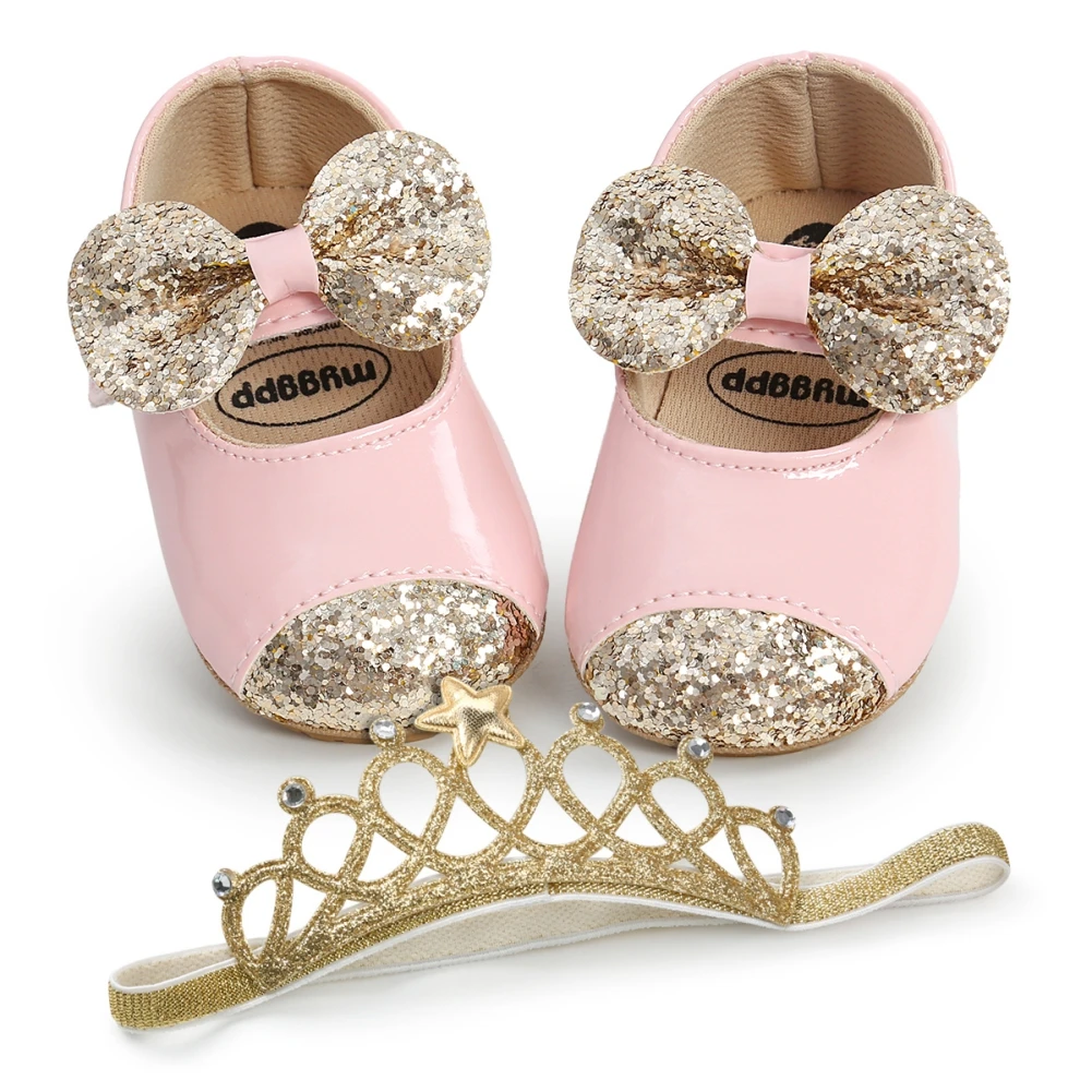 Top Trends: Baywell Baby Girl Shoes + Hair Band Infant Toddler Fashion PU Sequins Bowknot Non-slip Princess First Walker Baptism Shoes Shoppable Styles