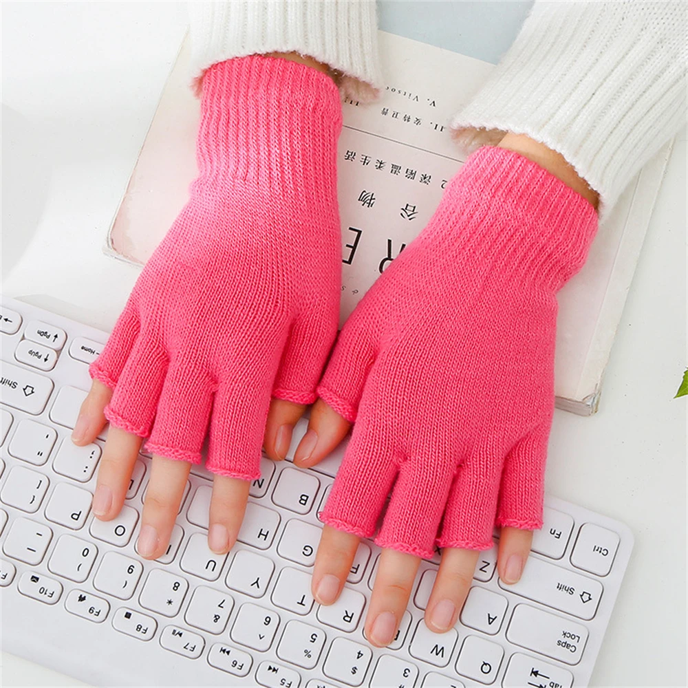 Top Trends: Men And Women Lovers Pure Color Acrylic Knitted Warm Half Gloves Students Write Office Work Gloves ST-060 Shoppable Styles - Image 5