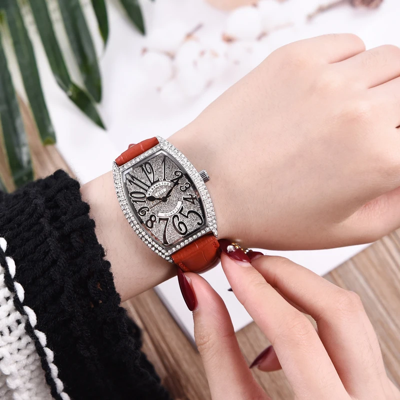 Top Trends: Fashion Unique Design Luxury Diamond Crystal Women Watches Colorful Leather Strap Quartz Girl Ladies Clock Dress Wristwatch Shoppable Styles - Image 4