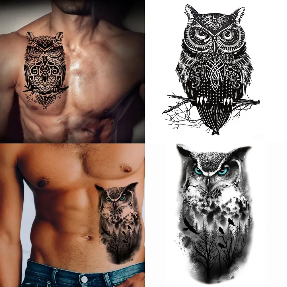 Top Trends: Temporary Tattoos Men Black Owl Tattoo Sticker For Hand Arm Sleeve Animal Fake Tattoo For Women Waterproof Transfer Tatoo Shoppable Styles