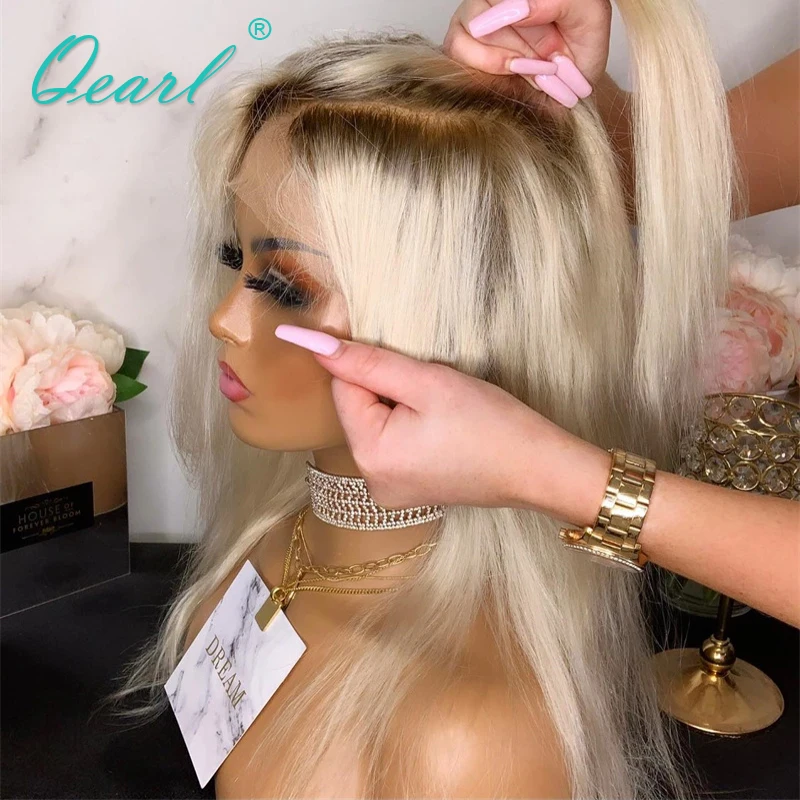 Top Trends: Natural Pre Plucked Hairline Full Lace Wig Platinum Blonde Lace Frontal Wigs 13x6 Brown Roots Real Human Hair Wig 180% Qearl Shoppable Styles