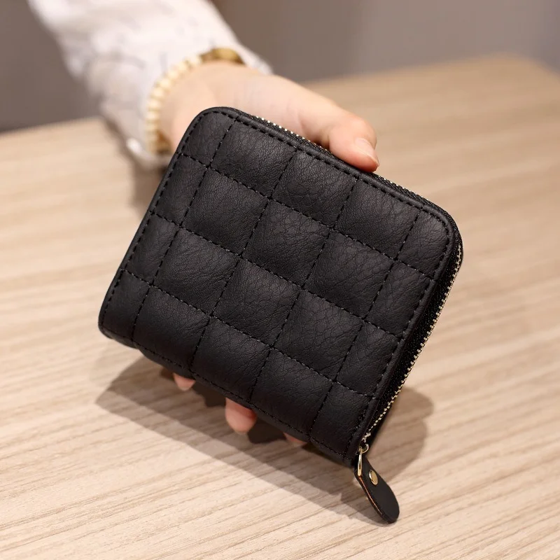 Top Trends: Women&#039;s Short Wallets PU Leather Female Plaid Nubuck Card Holder Wallet Luxury Brand Ladies Small Zipper Wallet With Coin Purse Shoppable Styles