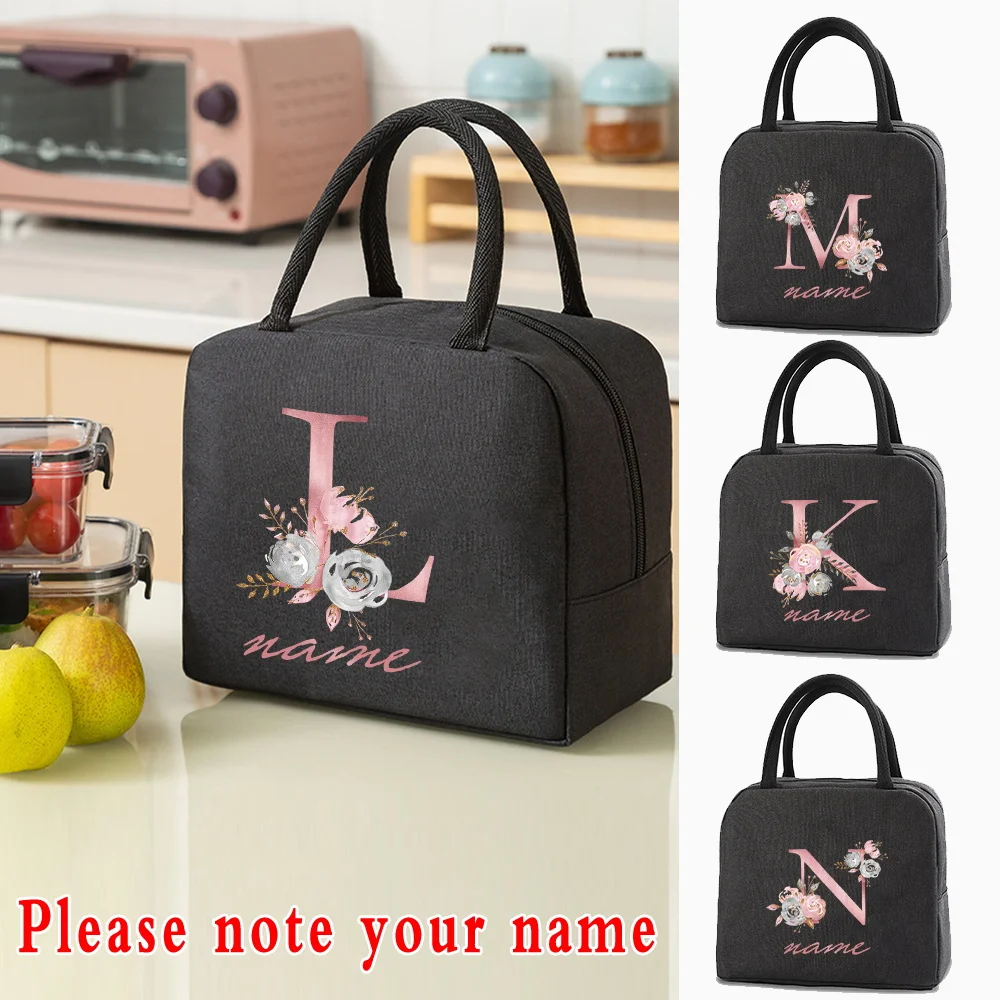 Top Trends: Portable Lunch Bag Durable Waterproof Office Thermal Box Custom Name Pink Letter Lunch Box Cooler Organizer Insulated Food Pouch Shoppable Styles