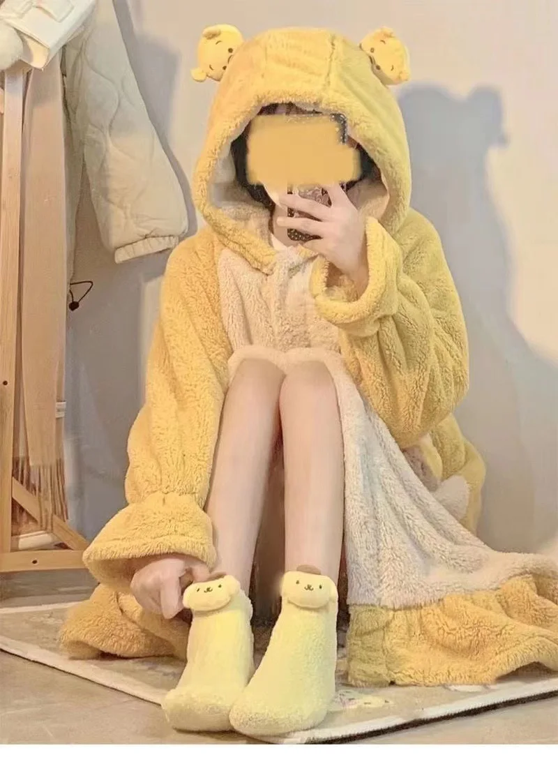 Top Trends: Women&#039;s Winter Thin Nightgown Length To Shank Polyester Warm Comfortable Winnie The Pooh Leisure Wear With Two Big Pockets Shoppable Styles