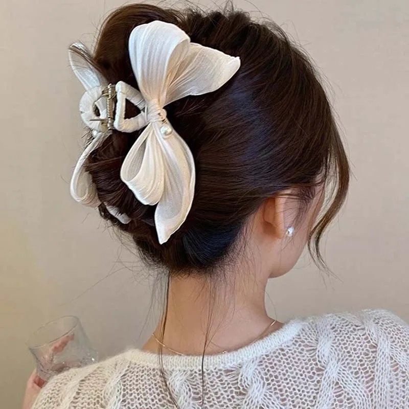 Top Trends: French Elegance Bow Hair Clip For Women Simple Pearl Hair Claw Clips Large Size Hairpin Korean Autumn Winter Hair Accessories Shoppable Styles