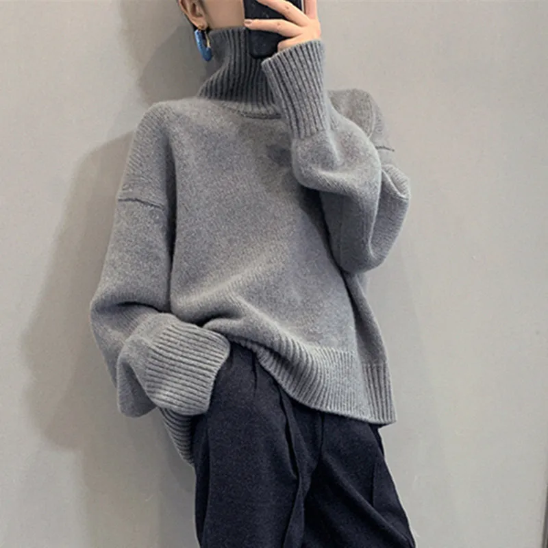 Top Trends: Korean Autumn And Winter Thick Cashmere Sweater Women High Neck Pullover Sweater Warm Loose Knitted Base Sweater Jacket Tops Shoppable Styles