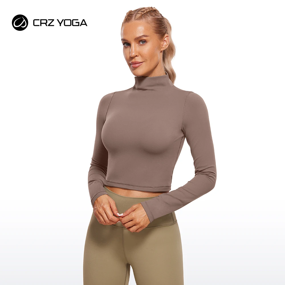 Top Trends: CRZ YOGA Womens Butterluxe Mock Turtleneck Long Sleeves Crop Tops Slim Fit Athletic Workout Casual Base Layer Shirts Shoppable Styles