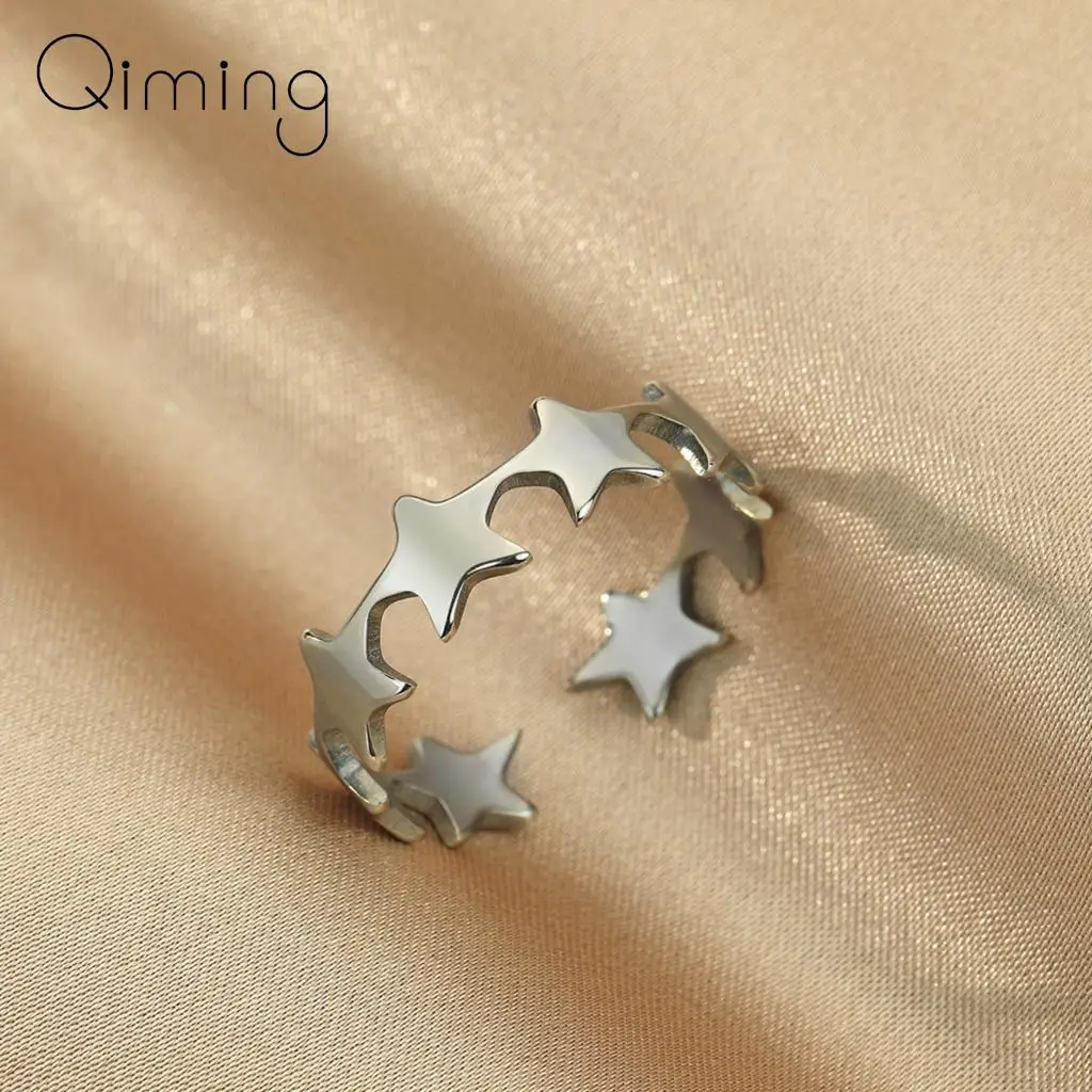 Top Trends: Stainless Steel Open Adjustable Star Rings Women Bohemia Jewelry Stackable Ring Bague Shoppable Styles