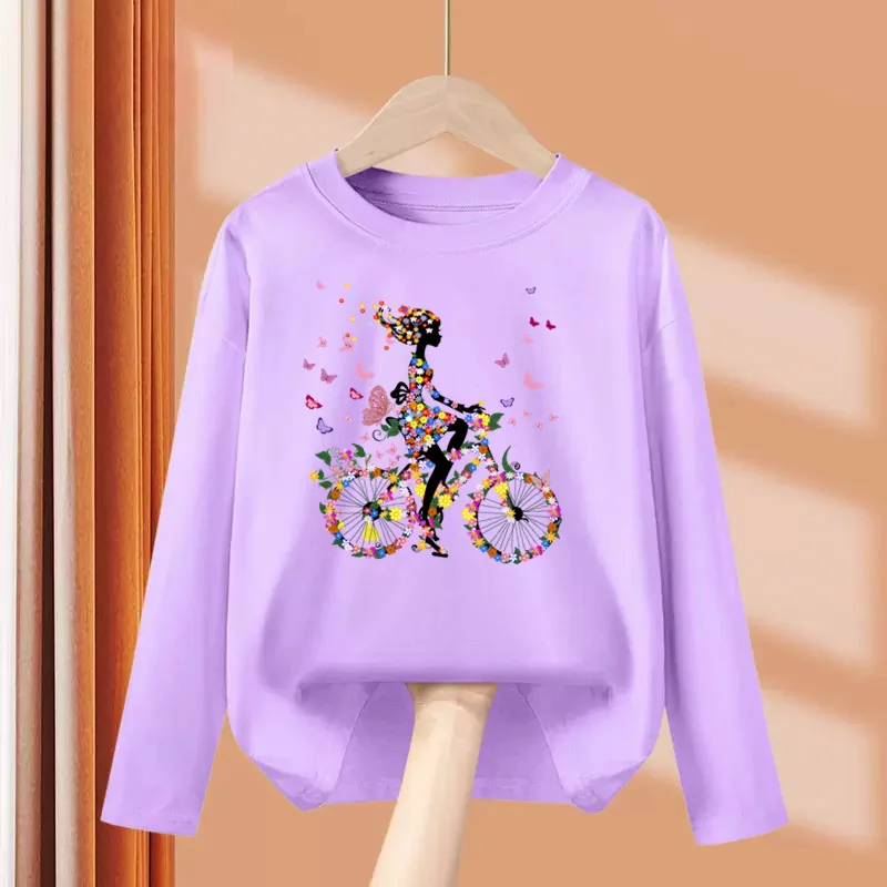 Top Trends: Aimi Lakana Girls Spring T-Shirt Butterfly Bike Graphic Tops Kids Cotton Fashion Clothing Party Dresses 3T-14T Shoppable Styles