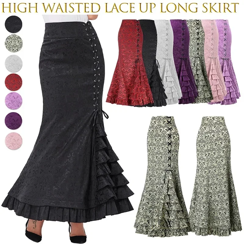 Top Trends: Women&#039;s Midi Y2k Skirt Victorian Retro High Waist Elegant Temperament Skirt Steampunk Gothic Style Fishtail Skirt Party Clothes Shoppable Styles