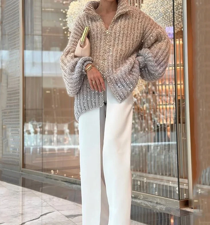 Top Trends: Party Loose Top Women 2023 Autumn Winter Elegant Small Fragrant Wind Comfortable Sequin V-Neck Long Sleeve Versatile Sweater Shoppable Styles