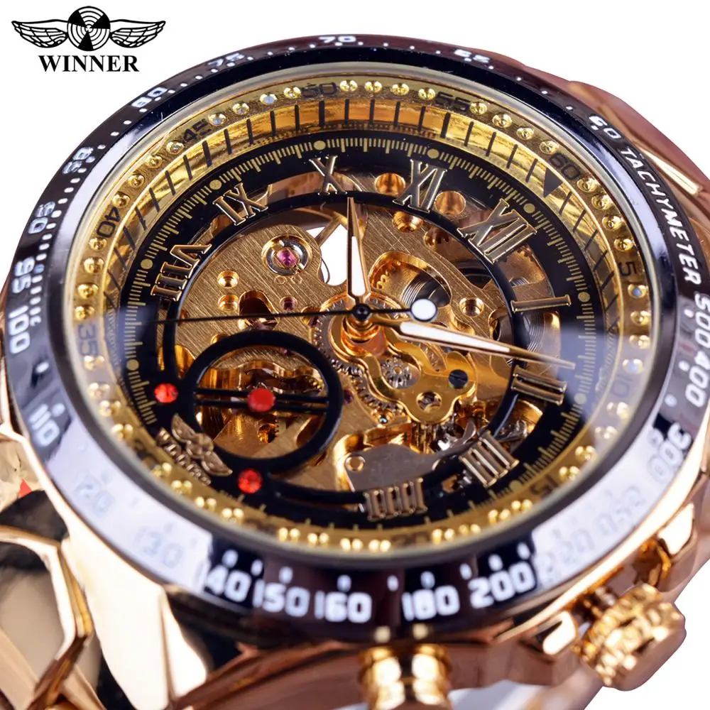 Top Trends: Winner Mechanical Sport Design Bezel Golden Watch Mens Watches Top Brand Luxury Montre Homme Clock Men Automatic Skeleton Watch Shoppable Styles