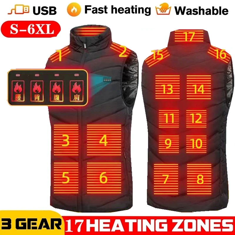 Top Trends: Men USB Infrared 17 Heating Areas Vest Jacket Men Winter Electric Heated Vest Waistcoat For Sports Hiking Oversized 5XL Shoppable Styles