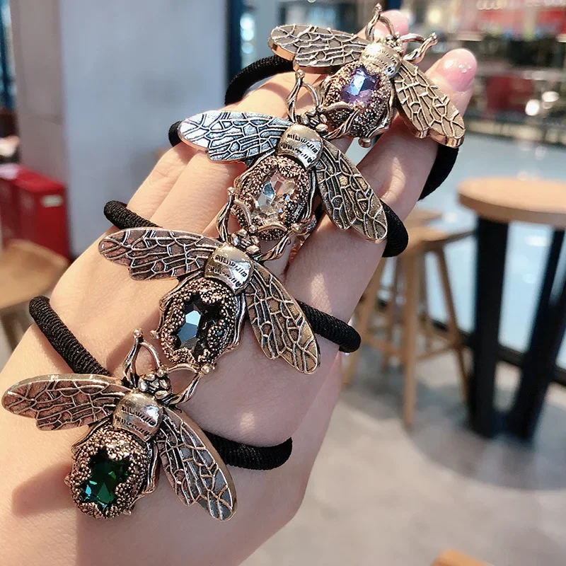 Top Trends: Retro Bee Elastic Hair Bands For Women Elegant Crystal Rhinestone Head Ponytail Rope Tie Female Hair Scrunchies Girls Accesorios Shoppable Styles