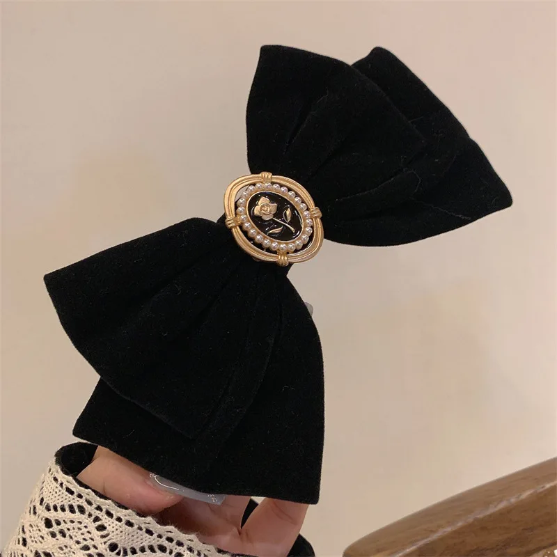 Top Trends: New Black Velvet Bow Hair Pins Elegant Fabric Alloy Roses Hair Clips For Women Fashion Ponytail Barrette Heawear Accessories Shoppable Styles - Image 2