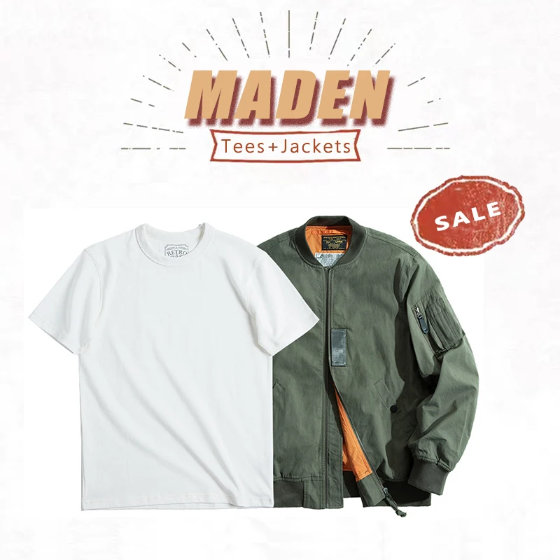 Top Trends: Maden Men's MA-1 Flight Bomber Jackets And T-shirts Vintage Air Pilot Military Jacket Army Green Baseball Suit Coat 2 Piece Tops Shoppable Styles