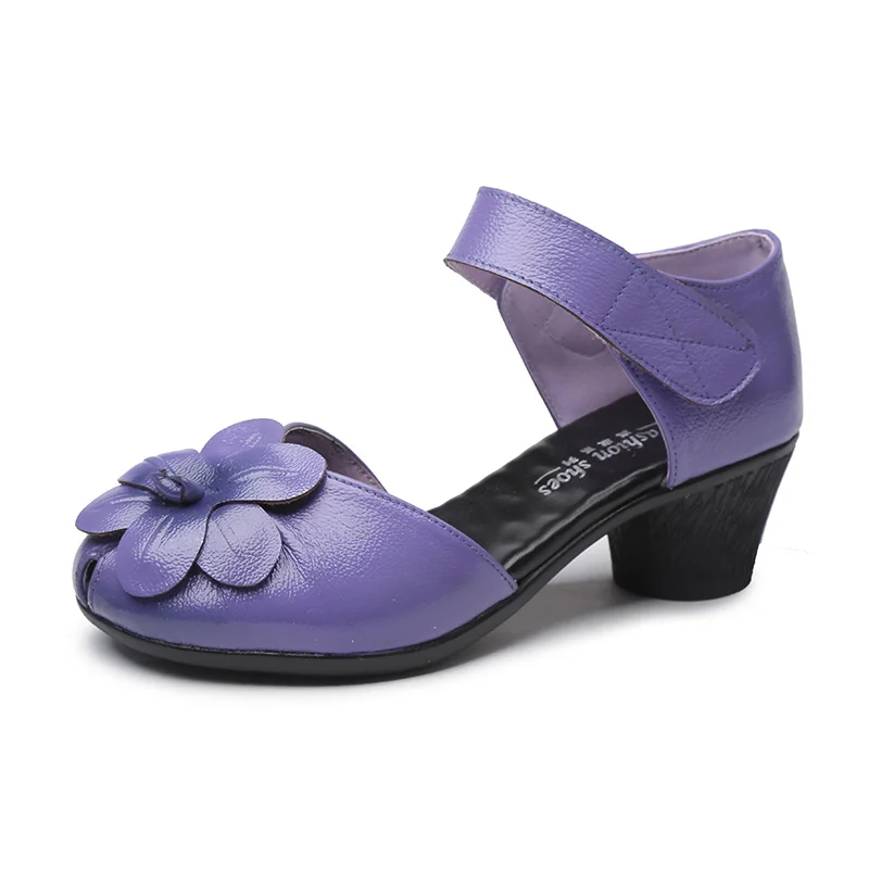 Top Trends: Sandales Femme Purple Luxury Leather Sandals Women Nice Elegant Shoes Woman Floral Heeled Sandals Ladies Block Heel Summer Shoes Shoppable Styles