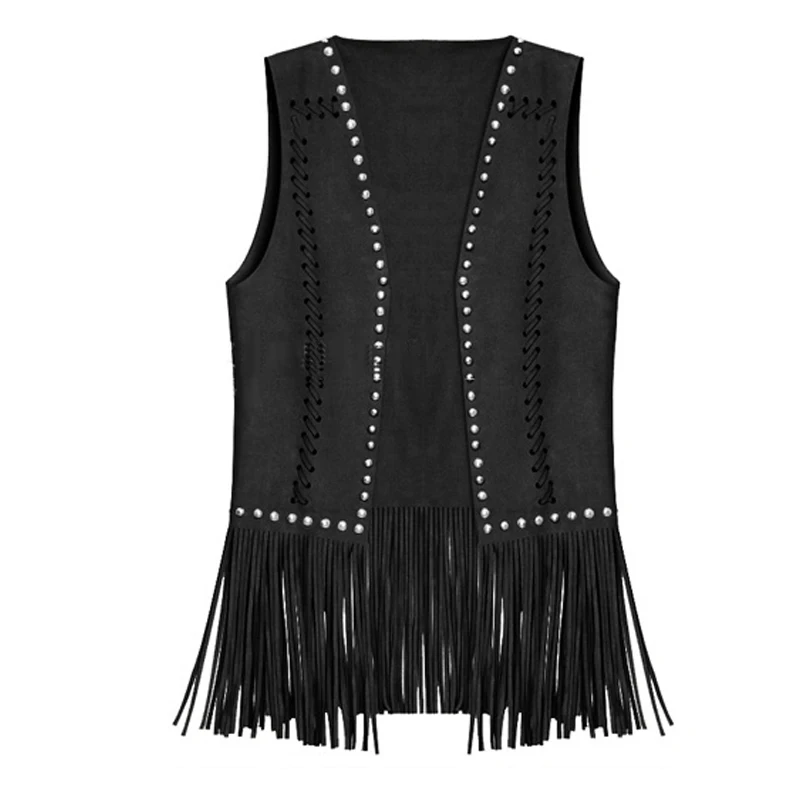 Top Trends: Suedette V-Neck Front-Open Fringe Sleeveless Cardigan Short Hollow Gilet Vest With Rivets For Ladies Dropshipping Shoppable Styles - Image 5