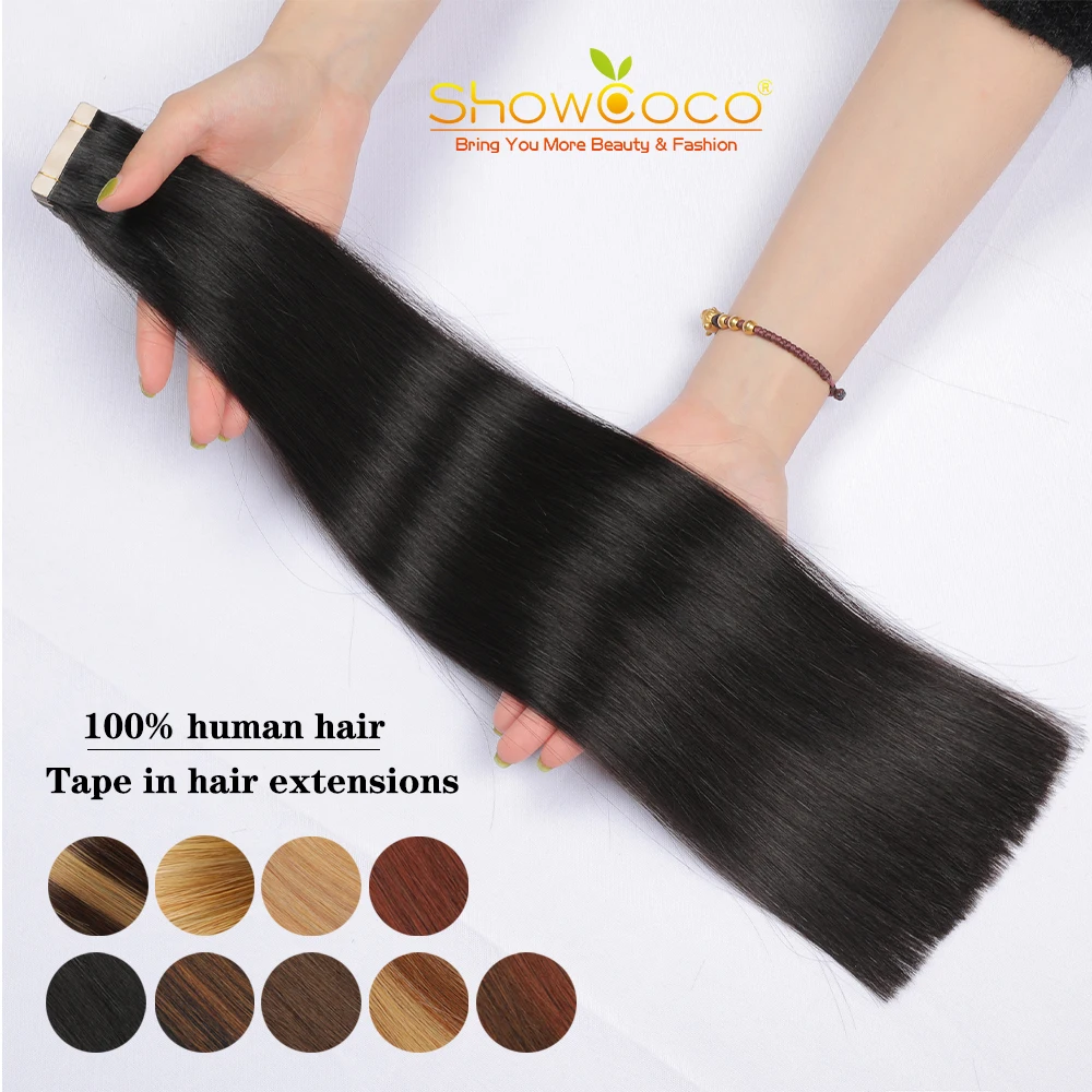 Top Trends: ShowCoco Double Drawn Tape In Human Hair Extension 100% Human Hair Ombre Color Thick Ends Straight Remy 14&quot;-24&quot; High Density Shoppable Styles