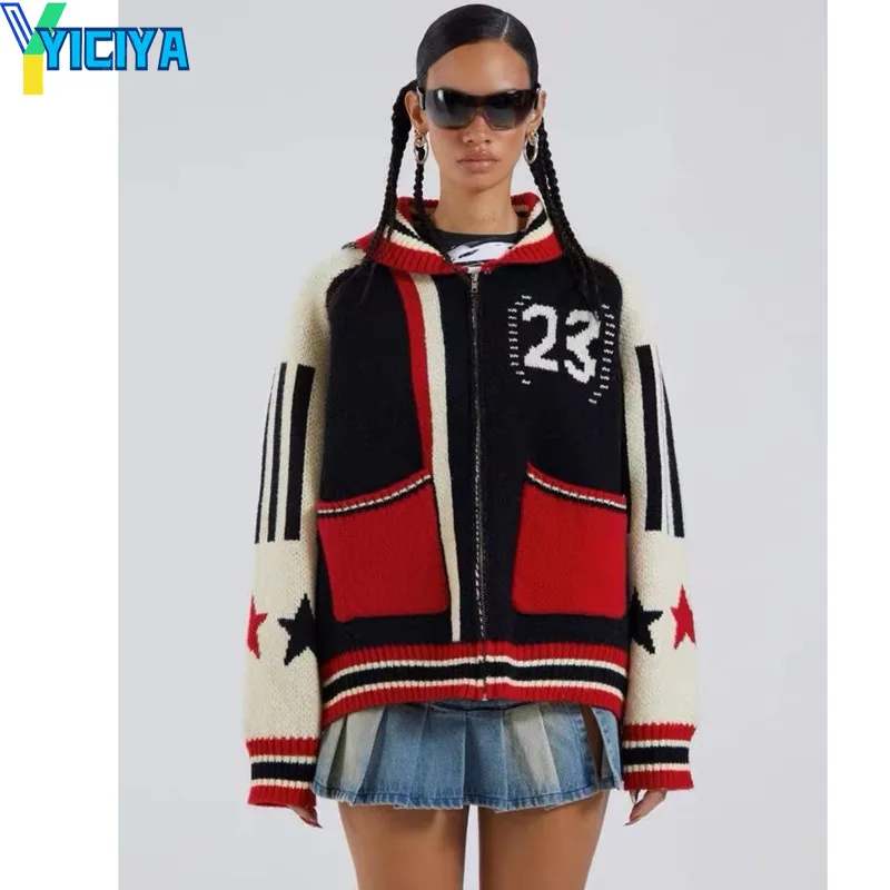 Top Trends: YICIYA Zipper Cardigan Sweater Vintage New Outerwear Coat Long Sleeve Warm Knit Outerwear Jacket Women Winter Fashion Y2k 2024 Shoppable Styles