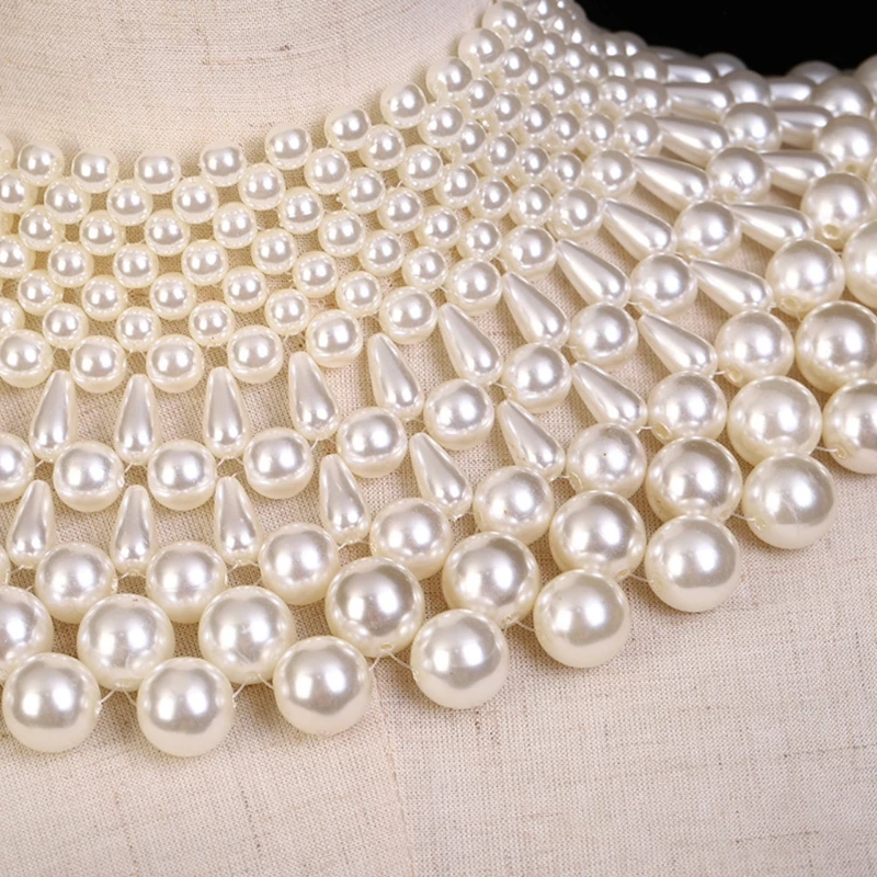 Top Trends: Sweet Wedding Dress Statement Decorative Necklace Fanshaped Irregular Faux Pearl Beading Bib Choker Fake Collar Jewelry Layered Shoppable Styles