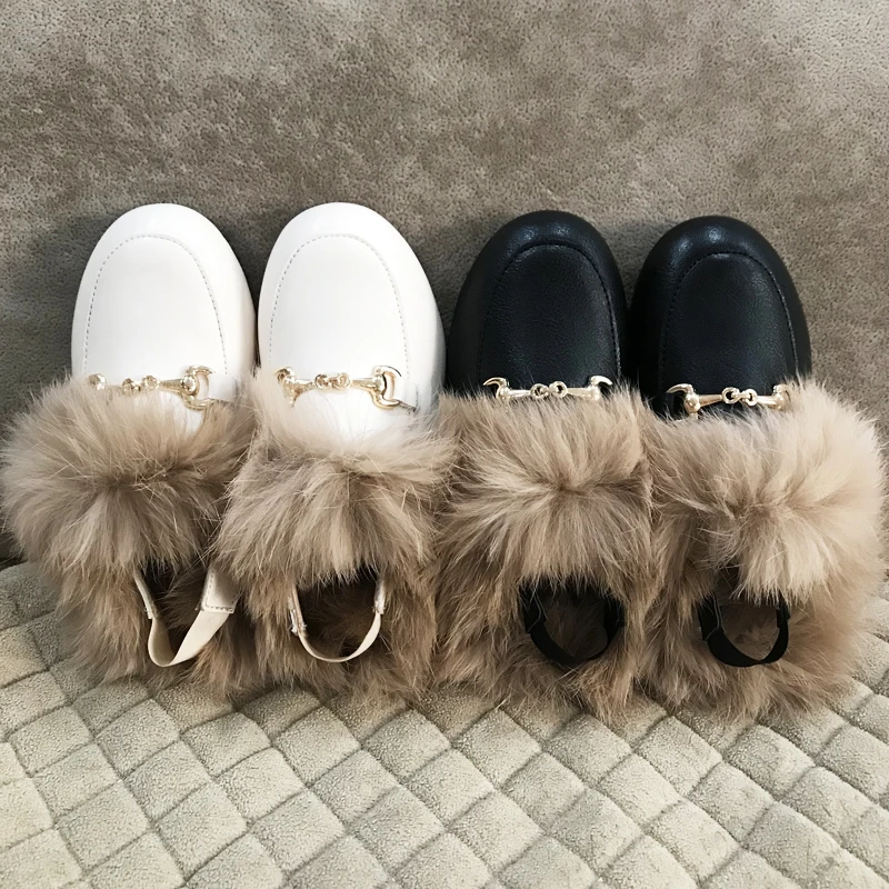 Top Trends: Winter Kids Fur Princess Shoes Baby Girls Brand Leather Slides Children Slip On Slippers Toddler Fashion Dress Flats Boys Shoes Shoppable Styles