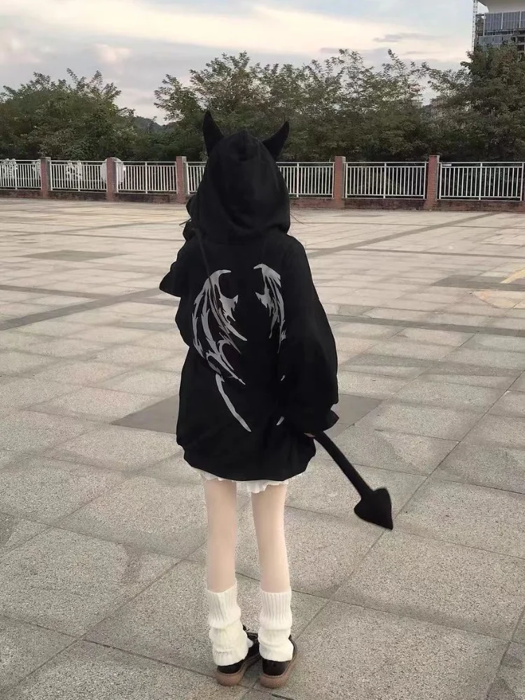 Top Trends: QWEEK Gothic Harajuku Zip Up Hoodies Women Mall Goth Tops Japanese Streetwear Kawaii Hooded Sweatshirt 2022 Autumn Pullovers Shoppable Styles