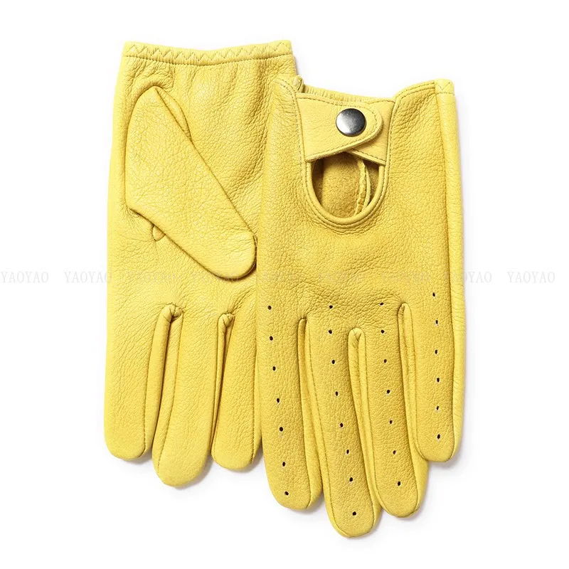 Top Trends: Fashion Accessories Male Spring Leather Glove Men Goatskin Black Thin 2023 New Luva Driving Riding Deri Eldiven Holes Shoppable Styles