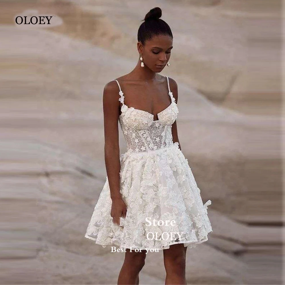 Top Trends: OLOEY Exquisite Short Wedding Dresses Sweetheart Spaghetti Straps Lace Glitter Corset Back Bridal Gowns Party Bride Dress Shoppable Styles