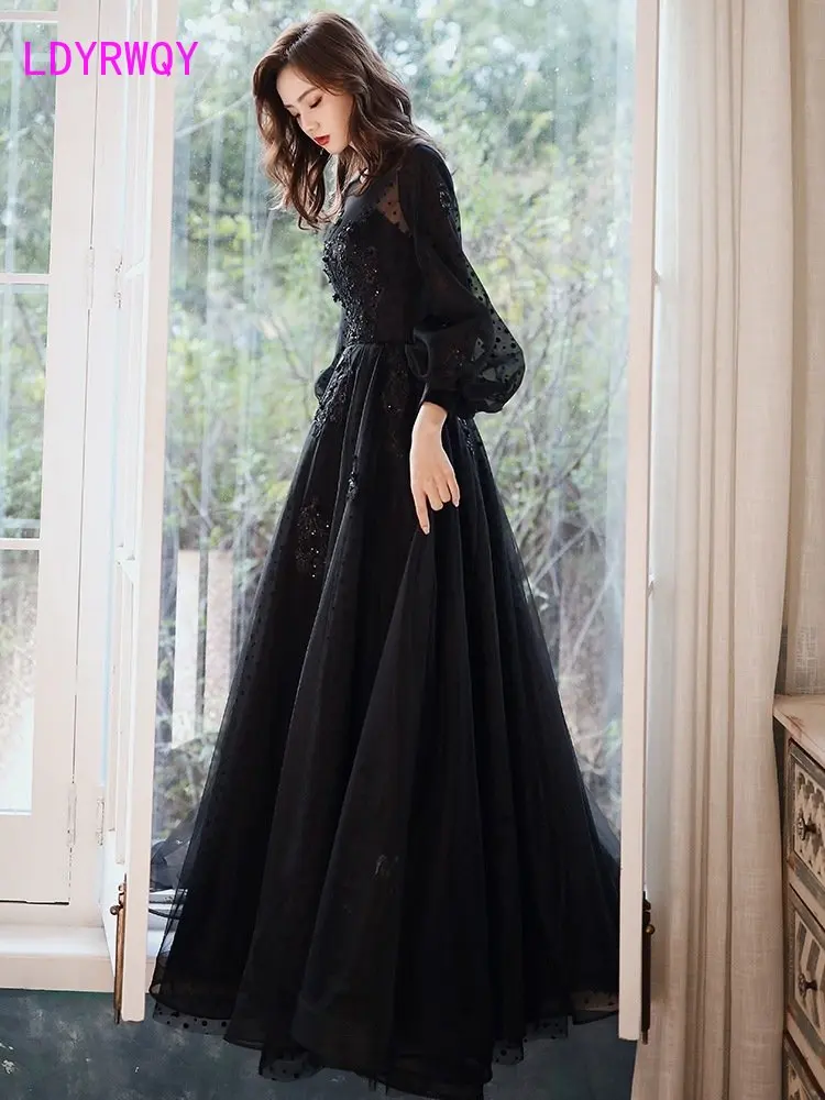 Top Trends: French Black 2023 New Long-sleeved Long Dress Performance Mesh Regulai Fit Shoppable Styles