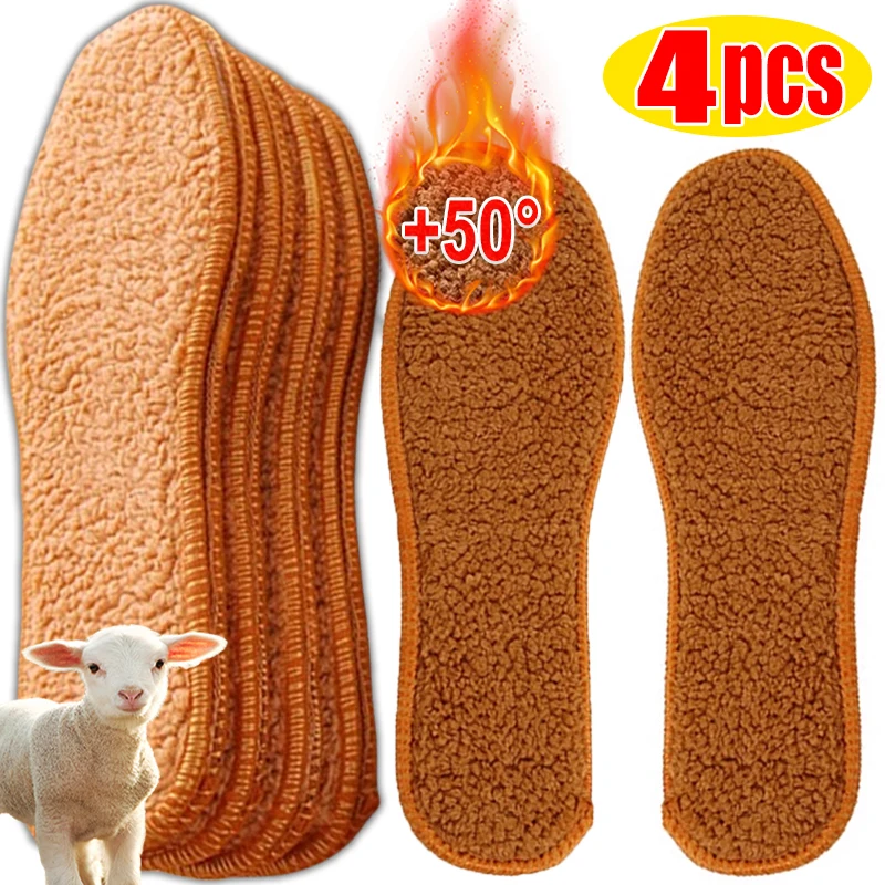 Top Trends: 2 / 4pcs Winter Alpaca Wool Insoles Soft Plush Warm Thicken Foot Thermal Insole For Women Men Breathable Snow Boots Shoes Heat Pad Shoppable Styles