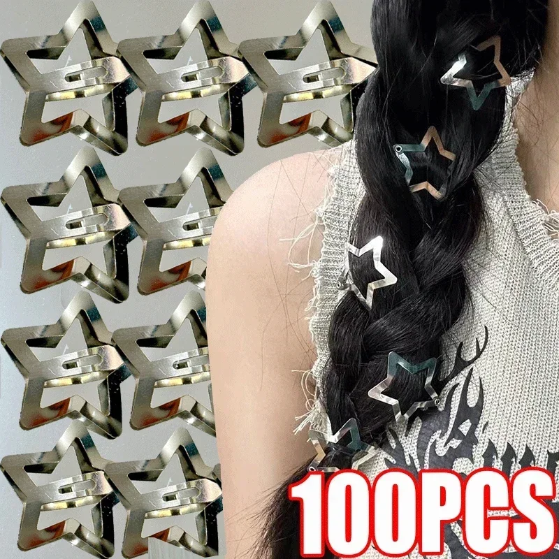 Top Trends: 2-100Pcs Y2K Silver Star Hair Clips Gold Filigree Stars Metal Snap Hairpins For Kids Girls Side HairGrip Barrettes For Women Shoppable Styles