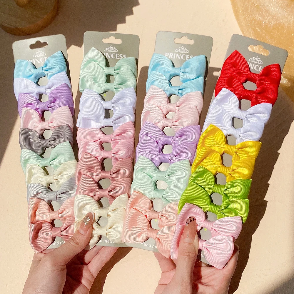 Top Trends: 10Pcs / Set Grosgrain Ribbon Bowknot Hair Clips For Cute Girls Colorful Bows Clip Hairpin Barrettes Headwear Kids Hair Accessories Shoppable Styles