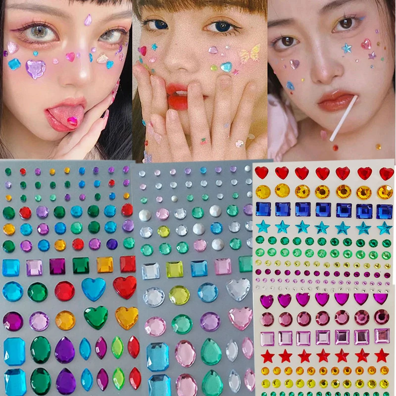 Top Trends: New Rhinestone Face Sticker Glitter Face Festivals Accessories For Children Face Gems Jewels Stickers Decoration Makeup Crystals Shoppable Styles