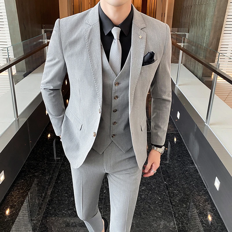 Top Trends: Formal Business Wedding 3 Pieces Suit Set 2023 Blazers Jacket Pants Vest Trousers Dress Waistcoat Men Suits Formal Party Dress Shoppable Styles