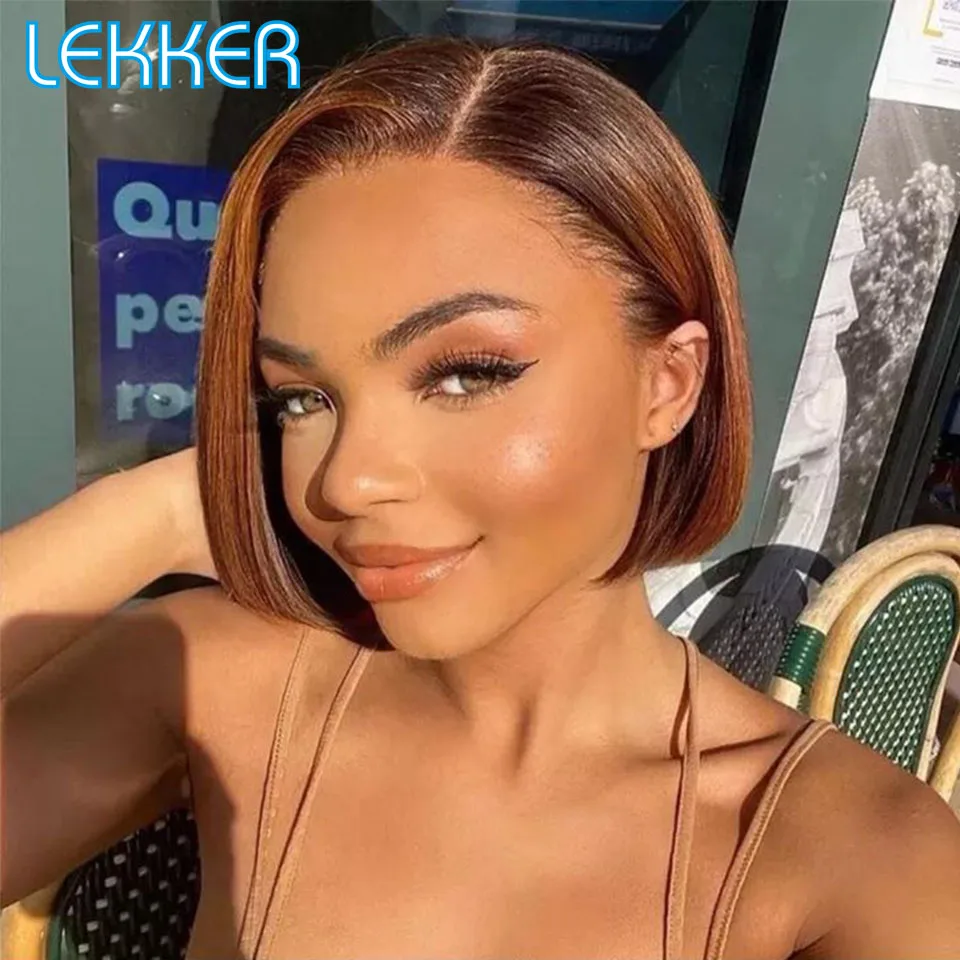 Top Trends: Lekker Ombre Brown Blond Short Straight Bob Lace Front Human Hair Wig For Women Colored Brazilian Remy Hair Glueless Transparent Shoppable Styles