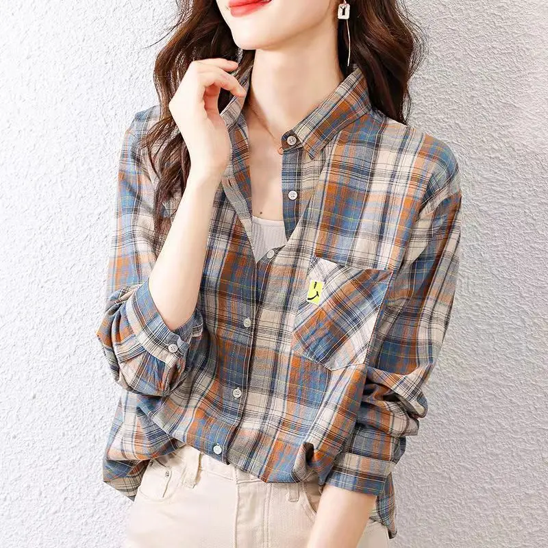 Top Trends: Fashion Printed Spliced Pockets Plaid Shirt Women&#039;s Clothing 2023 Spring New Loose Casual Tops All-match Office Lady Blouse Shoppable Styles