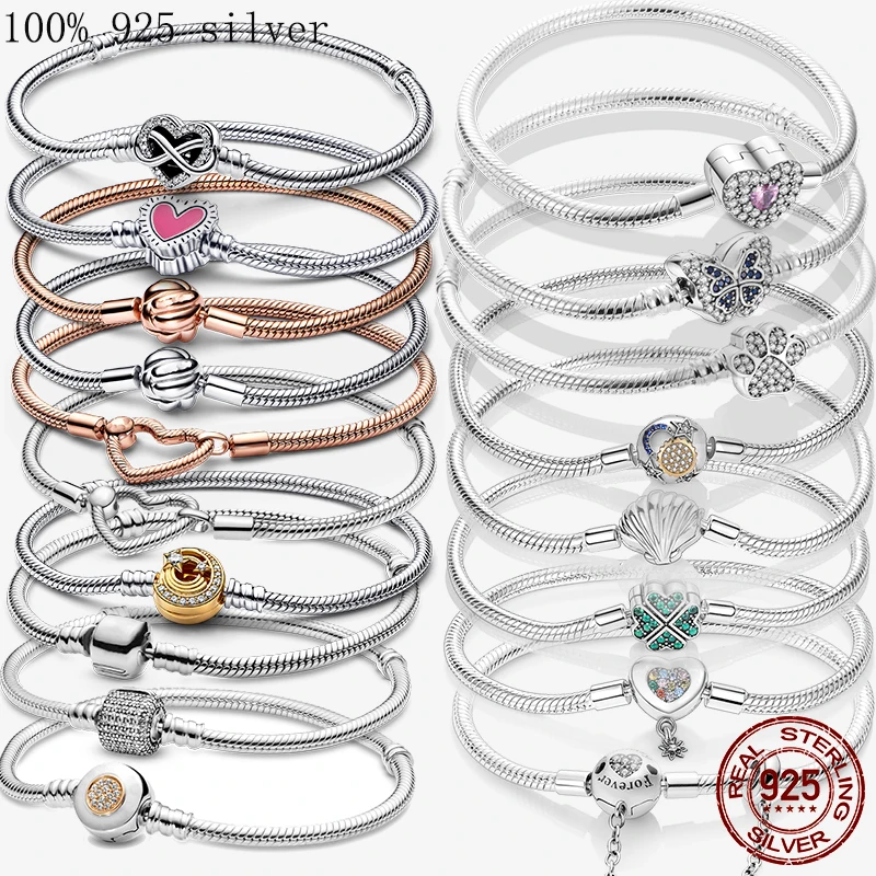 Top Trends: 925 Silver Heart Snake Chain Bracelet For Women Infinite Knot Butterfly Infinity Clasp Femme Bracelet Bangles Jewelry Gift Shoppable Styles