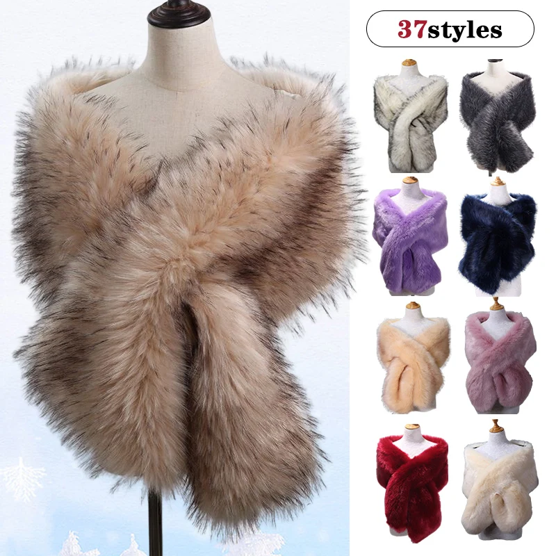 Top Trends: Women Autumn Winter Faux Fur Scarves Bridal Shawl Wraps Warm Bolero Shrug Lady Sexy Plush Scarf Wedding Party Cape Shoppable Styles