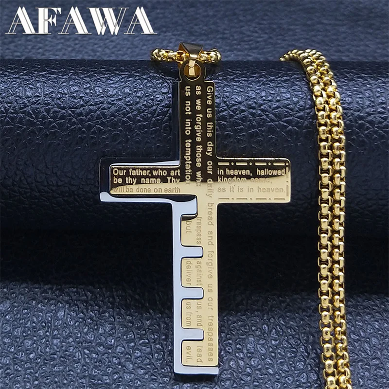 Top Trends: Christian Jesus Cross Necklace Chain For Men Stainless Steel Gold Color Bible Prayer Man Male Jewelry Collar Hombre N2005S02 Shoppable Styles