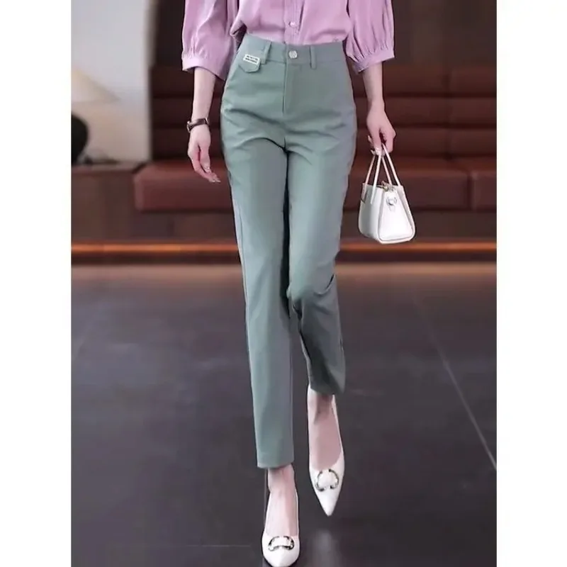 Top Trends: Korean Fashion Office Lady All-match Slim Pencil Suit Pants Spring Summer High Waist Thin Women New Solid Casual Trousers 2023 Shoppable Styles