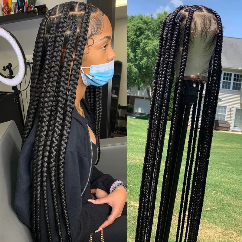 Top Trends: Synthetic Large Box Braided Wigs Jumbo Knotless Full Lace Front Wigs For Black Women Jumbo Tribal Braids Faux Locs Cornrows Wig Shoppable Styles