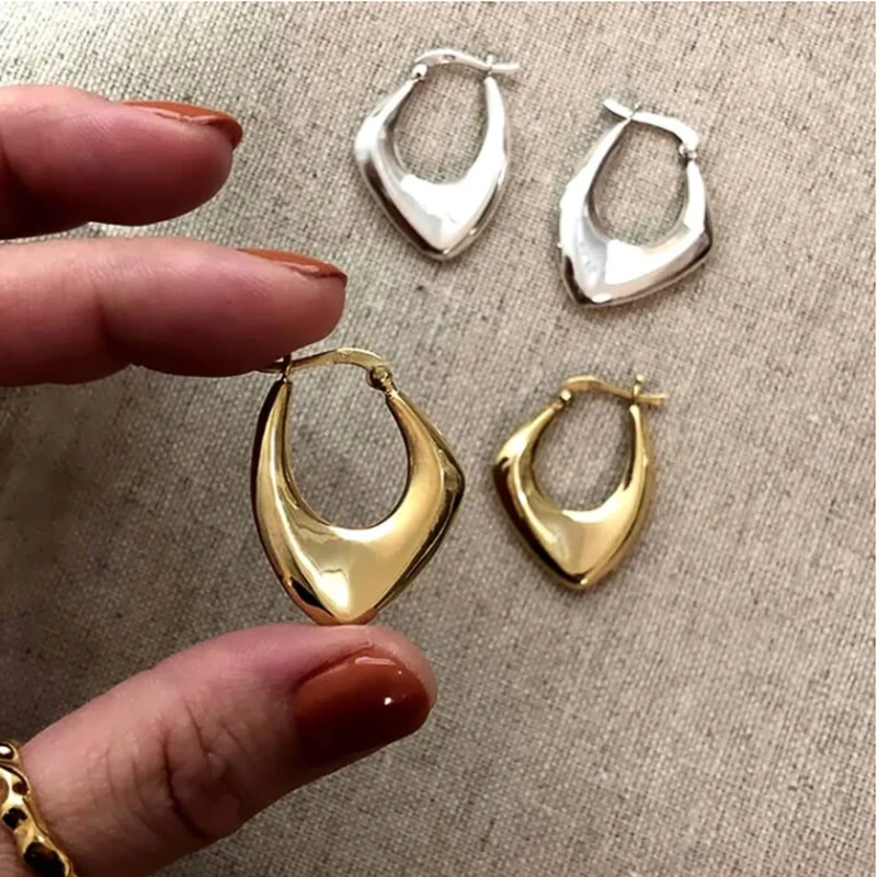 Top Trends: Huitan Geometric Metal Hoop Earrings For Women Gold Color / Silver Color Fashion Lady&#039;s Ear Earrings Daily Wear Versatile Jewelry Shoppable Styles