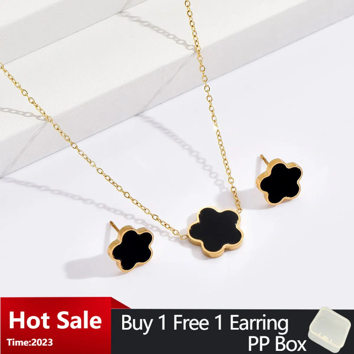 Top Trends: Luxury Shell Flower Stud Earrings Necklace Set For Women Black White Color Stainless Steel Personality Jewelry Sets 2023 New Shoppable Styles