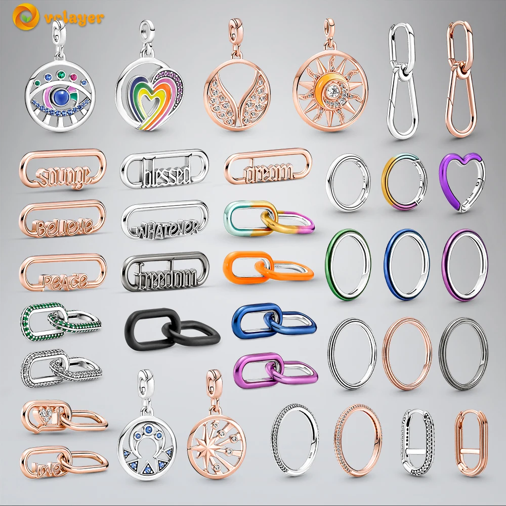 Top Trends: Volayer 925 Sterling Silver Me Rings Me Earrings Round Connector Word Link Medallion Charms Fit Original Pandora ME Bracelets Shoppable Styles